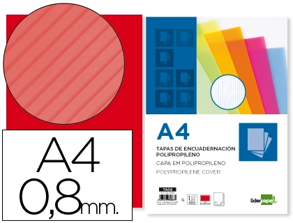 [64095] Tapa encuadernacion liderpapel polipropileno ondulado a4 0.8 mm rojo paquete de 50 unidades