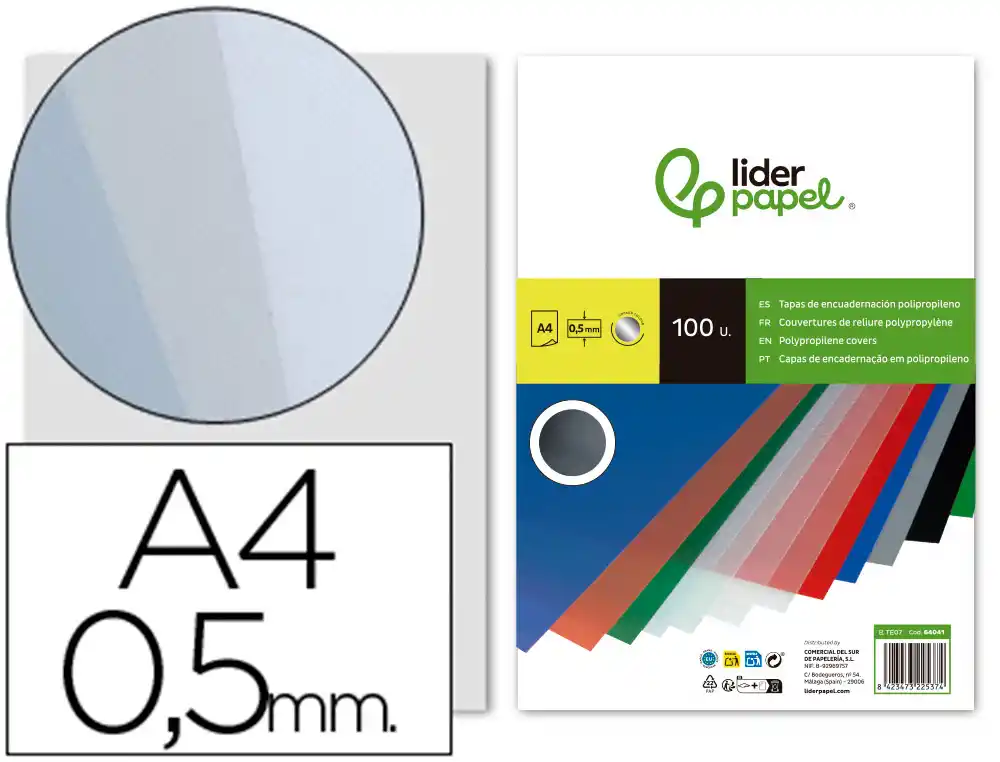 [64041] Tapa encuadernacion liderpapel polipropileno a4 0.5mm ahumada paquete de 100 unidades