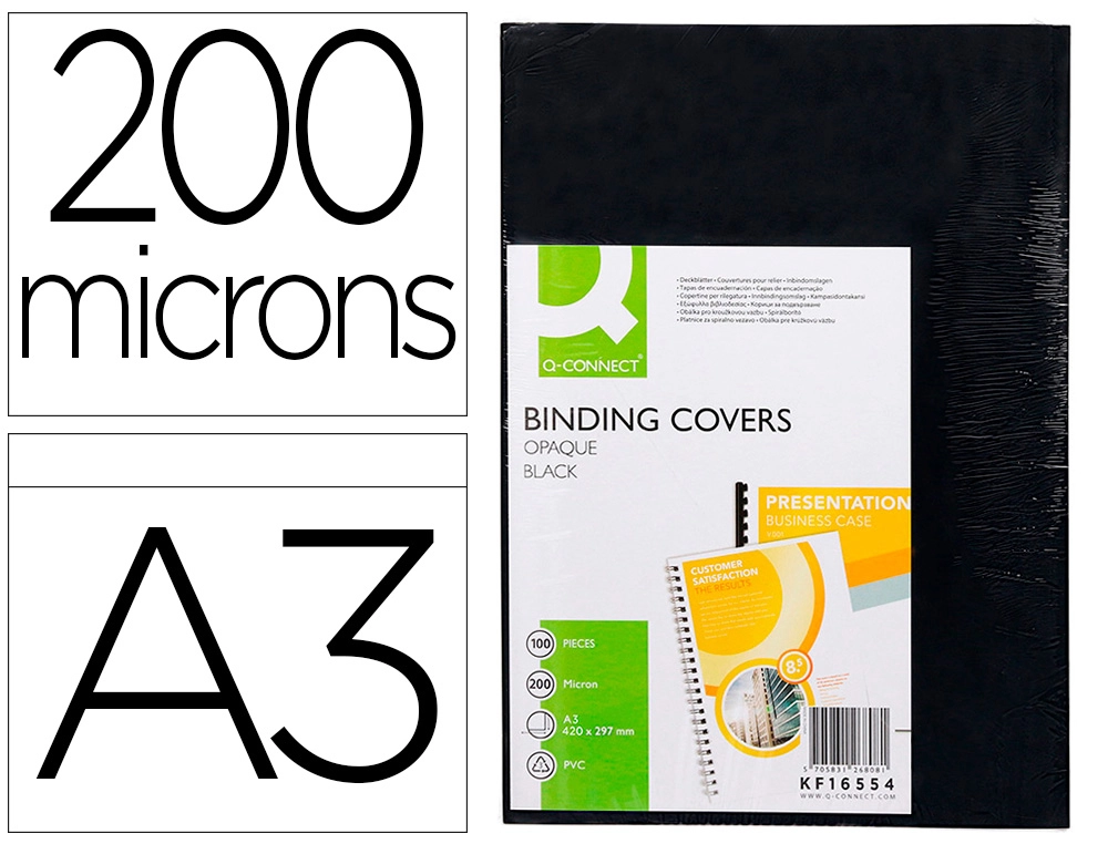 [63457] Tapa de encuadernacion q-connect pvc din a3 opaca negra 200 mc caja de 100 unidades