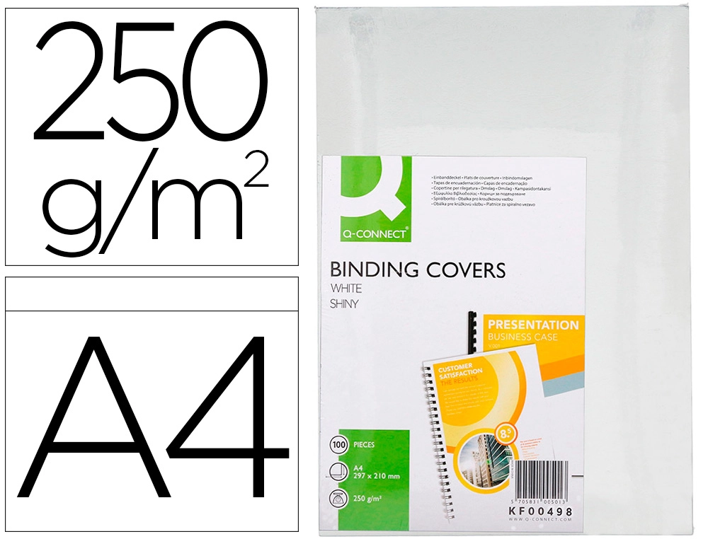 [63451] Tapa de encuadernacion q-connect carton din a4 blanco brillante 250 gr caja de 100 unidades