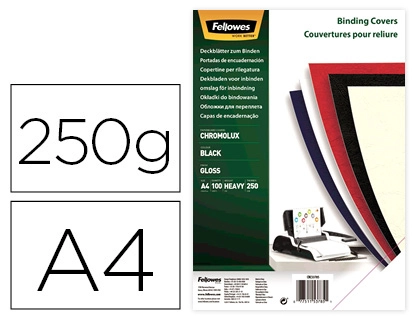 [155181] Tapa de encuadernacion fellowes din a4 carton brillo negro chromolux 250 gr pack de 100 unidades
