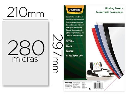 [155176] Tapa de encuadernacion fellowes din a4 polipropileno negro 280 micras pack de 100 unidades