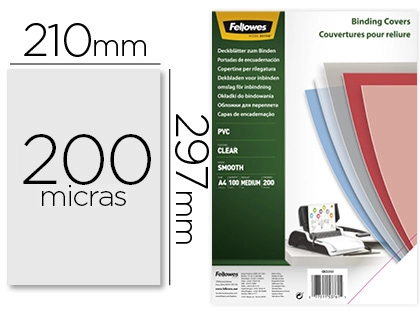[155174] Tapa de encuadernacion fellowes din a4 pvc transparente cristal 200 micras pack de 100 unidades