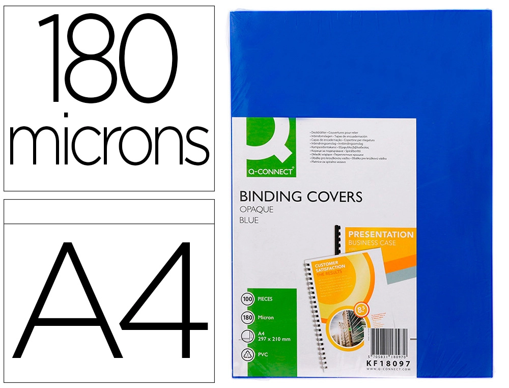[154666] Tapa de encuadernacion q-connect pvc din a4 opaca azul 180 micras caja de 100 unidades