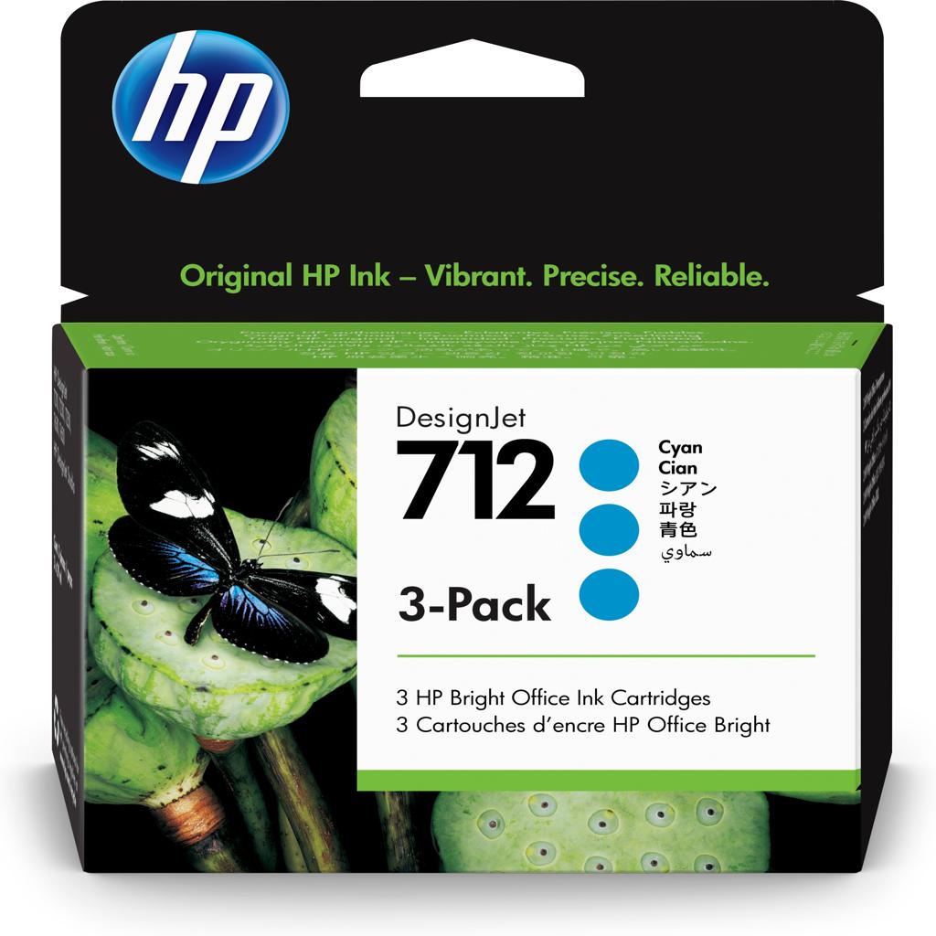 [40880] [3ED77A] HP DesignJet T200/T600, 3 Pack Cartuchos Cian 712