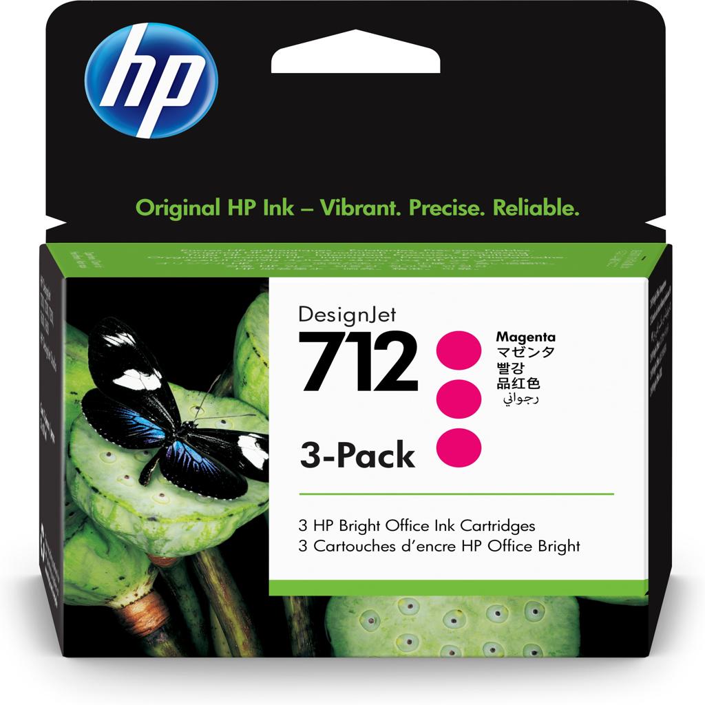 HP DesignJet T200/T600, 3 Pack Cartuchos Magenta 712
