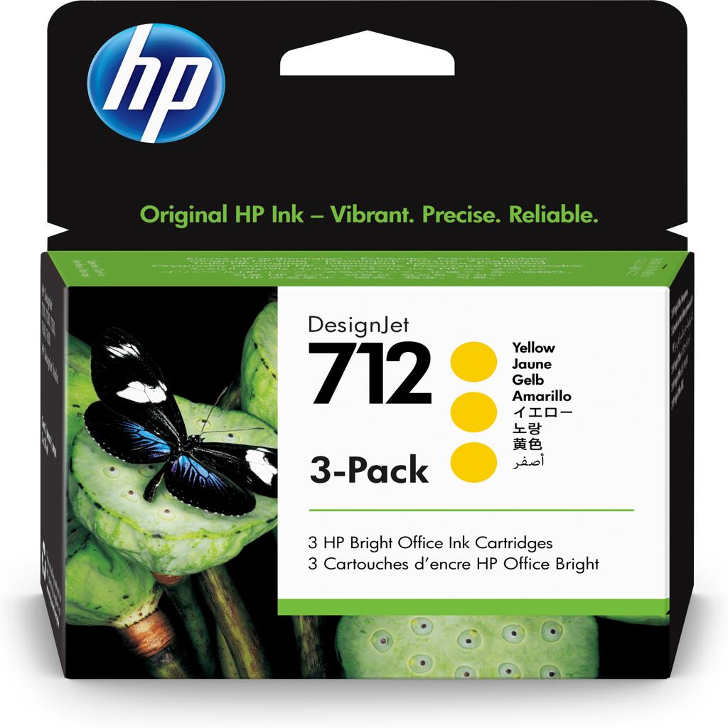 HP DesignJet T200/T600, 3 Pack Cartuchos Amarillo 712