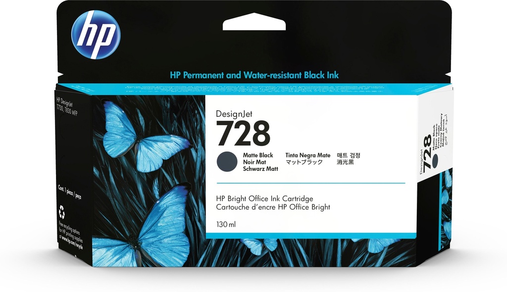 [40866] [3WX25A] HP DesignJet T830,T730,728 Cartucho negro mate de 130ml