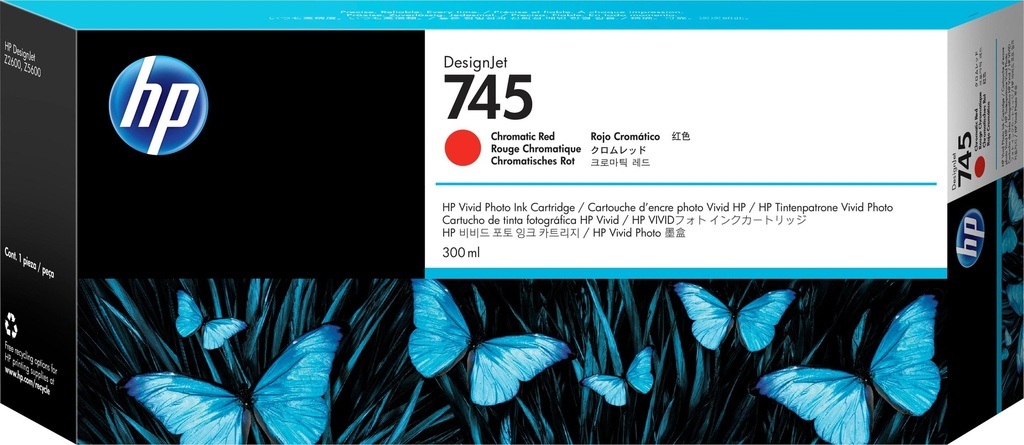 [32557] [F9K06A] HP DesignJet 745 Cartucho Rojo Cromatico 300ml