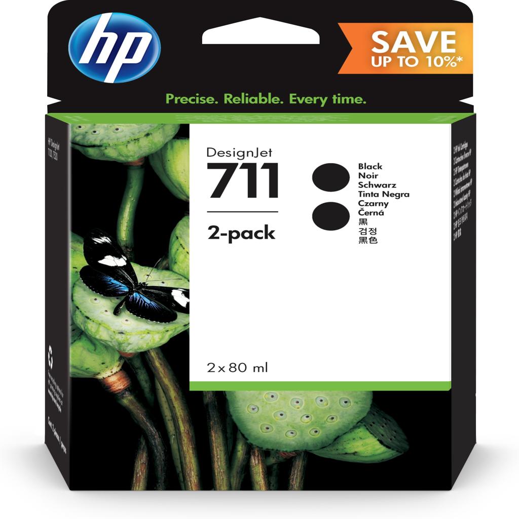 [32712] [P2V31A] HP Paquete de 2 cartuchos de tinta DesignJet nº711 de 80 ml, negro
