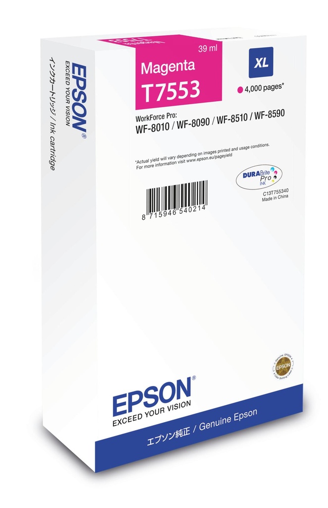 [19041] [C13T75534N] EPSON Cartucho Magenta XL 4000p WF-8xxx