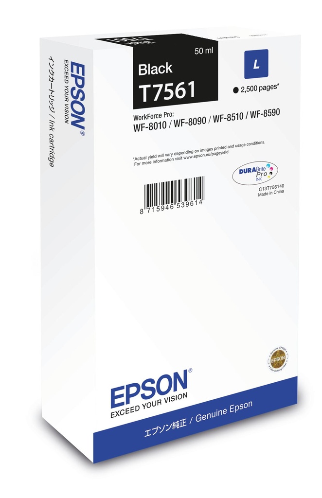 [19043] [C13T75614N] EPSON Cartucho Negro L 2500 pag WF-8xxx