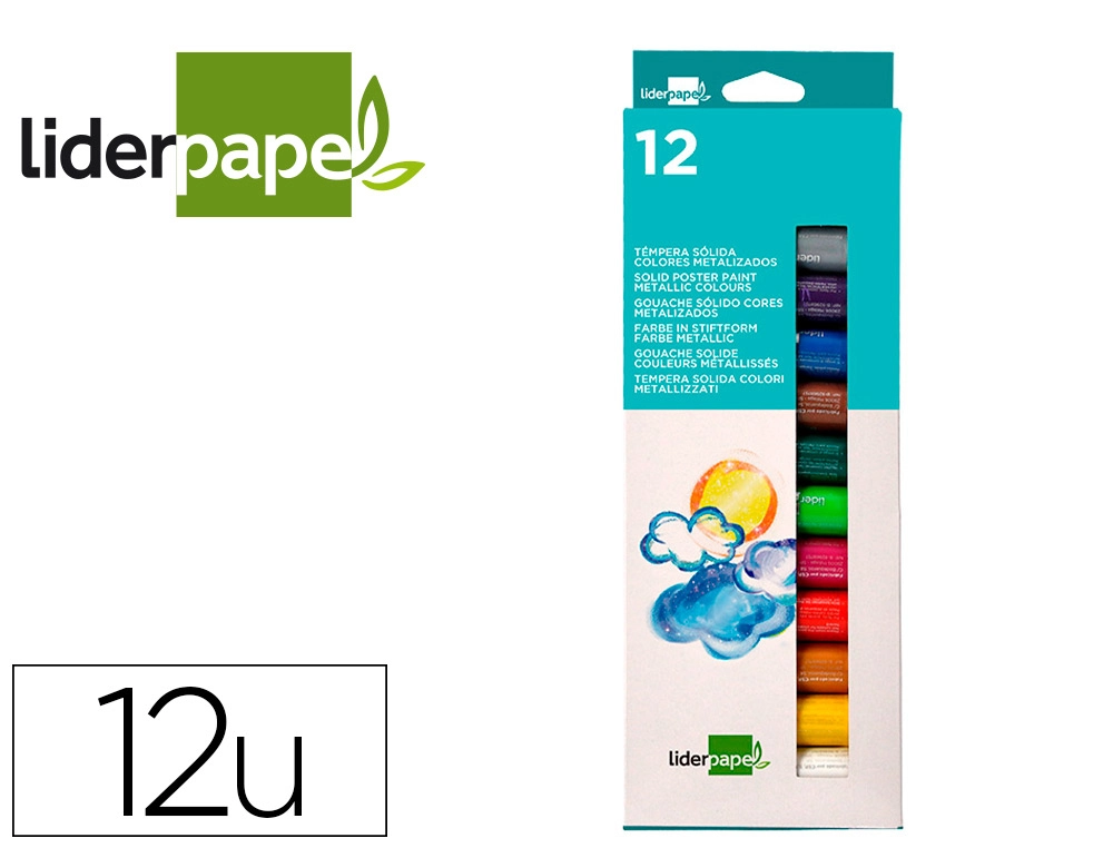 [10745] Tempera solida en barra liderpapel escolar 10 gr caja de 12 colores surtidos