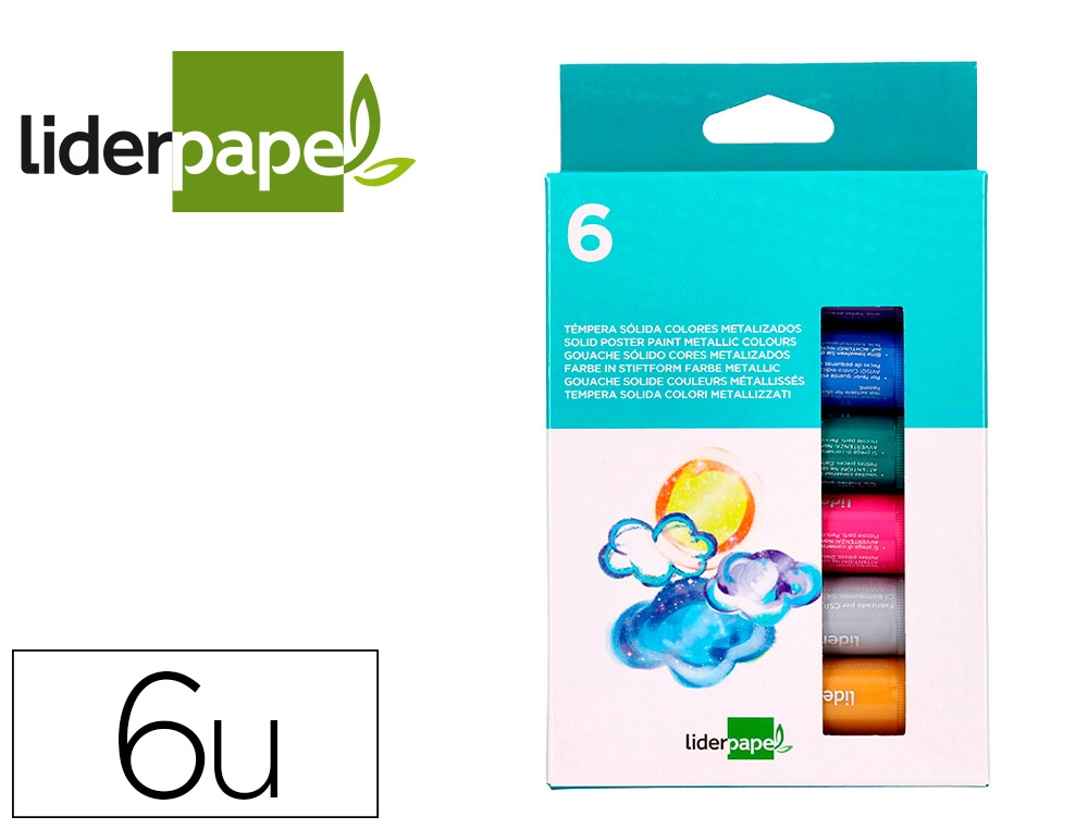[10744] Tempera solida en barra liderpapel escolar 10 gr caja de 6 colores surtidos