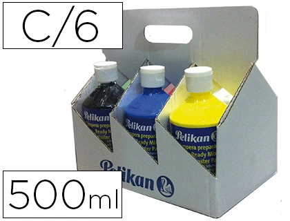 [90287] Tempera pelikan escolar 500 ml especial colegio pack 6 botellas colores surtidos