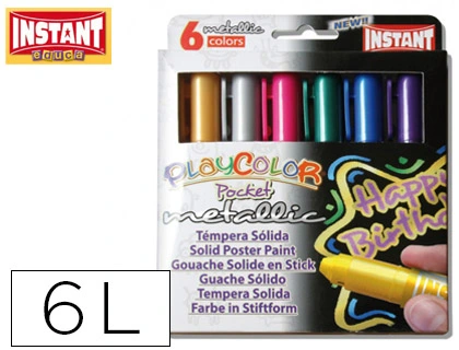 [74079] Tempera solida en barra playcolor pocket escolar caja de 6 colores metalizados