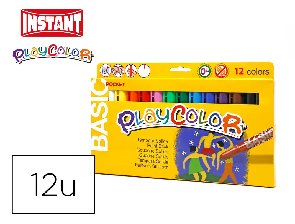[74076] Tempera solida en barra playcolor pocket escolar caja de 12 colores surtidos