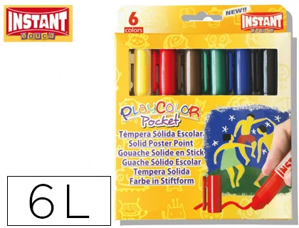 [74075] Tempera solida en barra playcolor pocket escolar caja de 6 colores surtidos