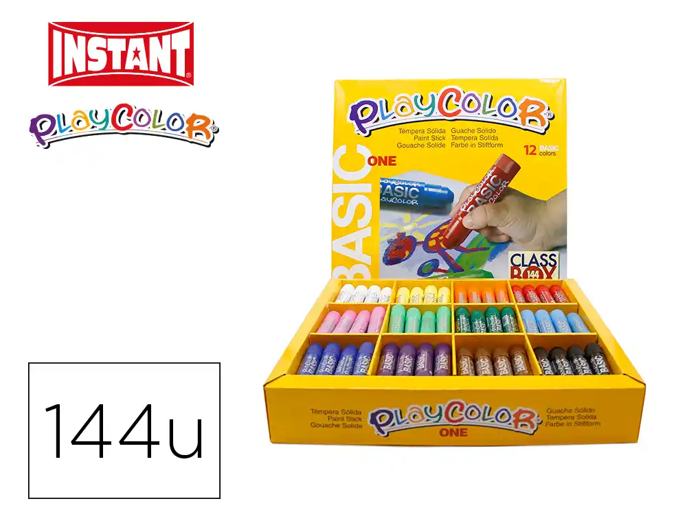 [74074] Tempera solida en barra playcolor escolar caja de 144 unidades 12 colores surtidos