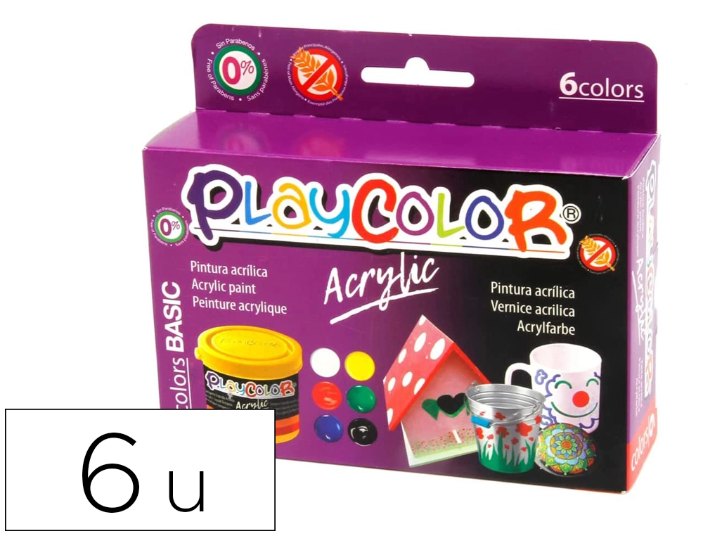 [167377] Pintura acrilica playcolor acrylic basic 40 ml caja de 6 unidades colores surtidos