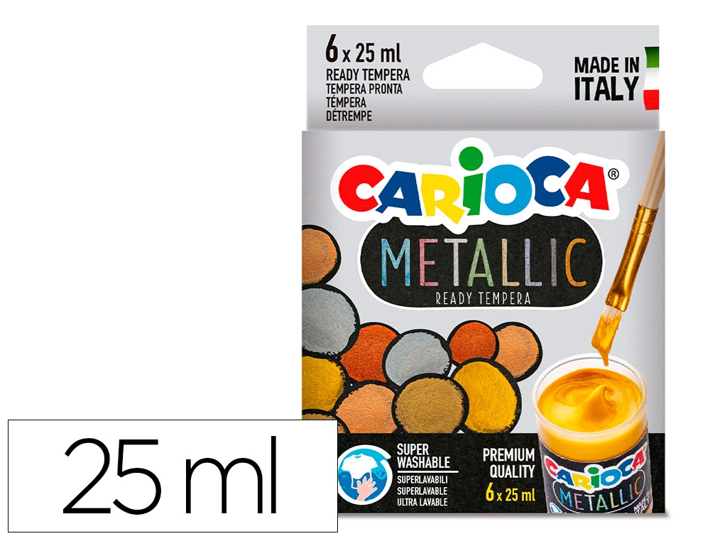 [162753] Tempera escolar carioca metallic bote 25 ml caja de 6 colores surtidos