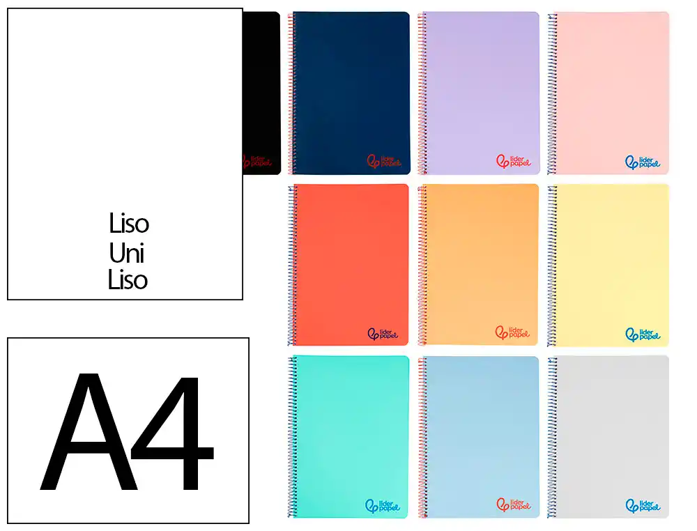 [10751] Cuaderno espiral liderpapel a4 wonder tapa plastico 80h 90gr liso colores surtidos