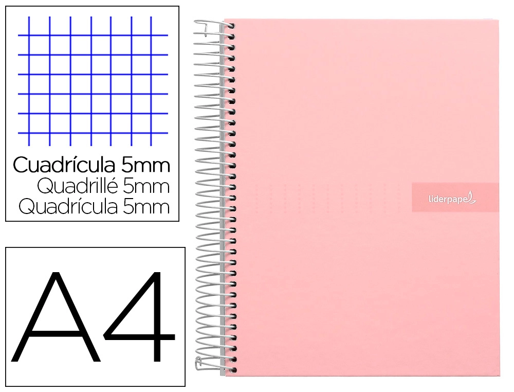 [9980] Cuaderno espiral liderpapel a4 micro crafty tapa forrada 120h 90gr cuadro 5mm 5 bandas 4 colores color rosa