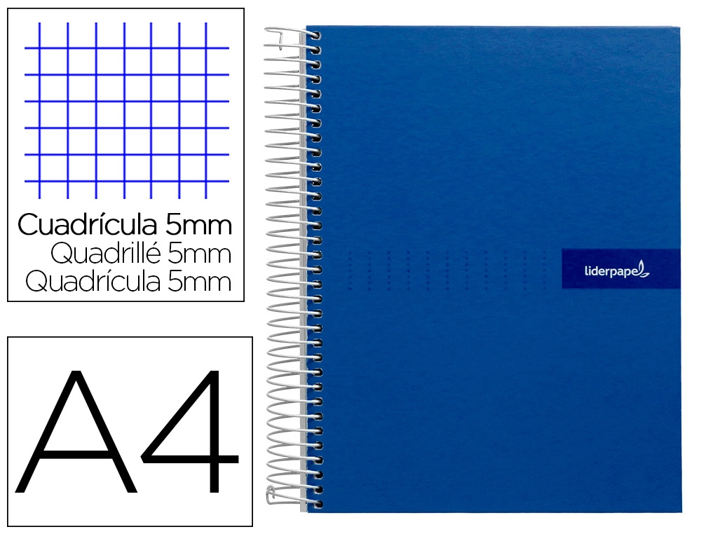 [9975] Cuaderno espiral liderpapel a4 micro crafty tapa forrada 120h 90gr cuadro 5mm 5 bandas 4 colores color azul