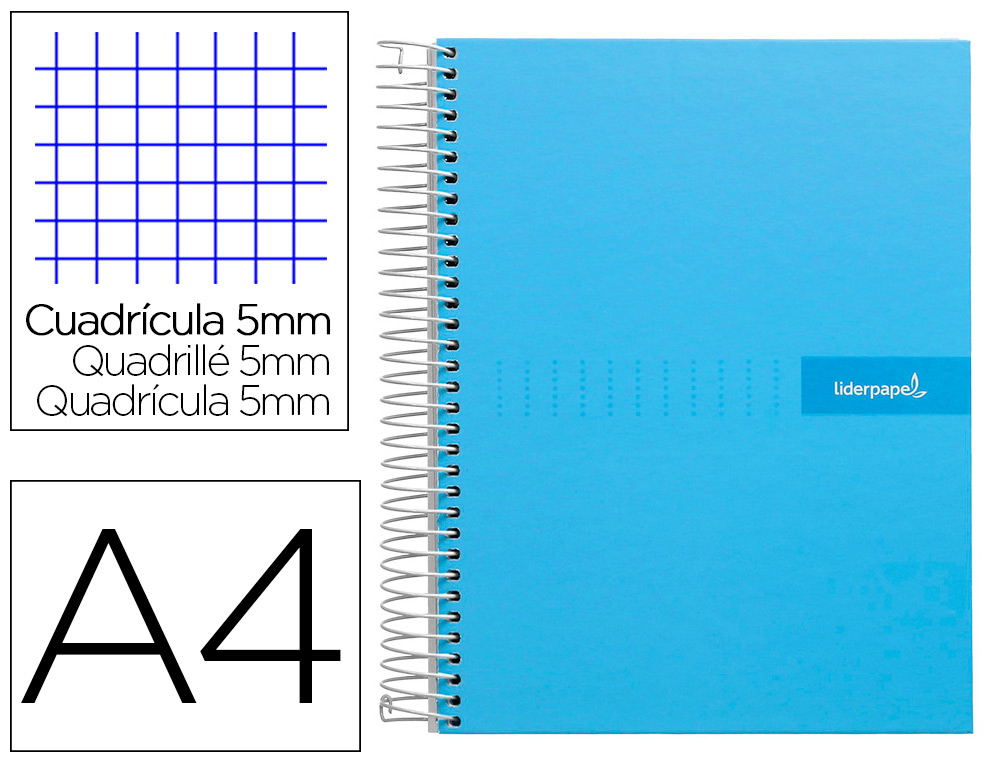 [9970] Cuaderno espiral liderpapel a4 micro crafty tapa forrada 120h 90 gr cuadro 5mm 5 bandas 4 colores celeste