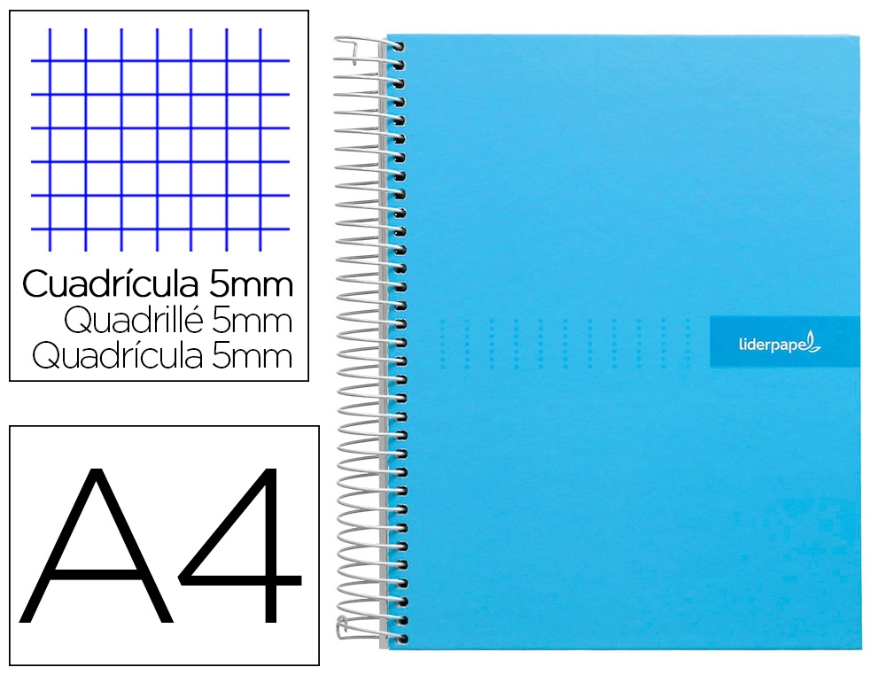[9970] Cuaderno espiral liderpapel a4 micro crafty tapa forrada 120h 90gr cuadro 5mm 5 bandas 4 colores celeste
