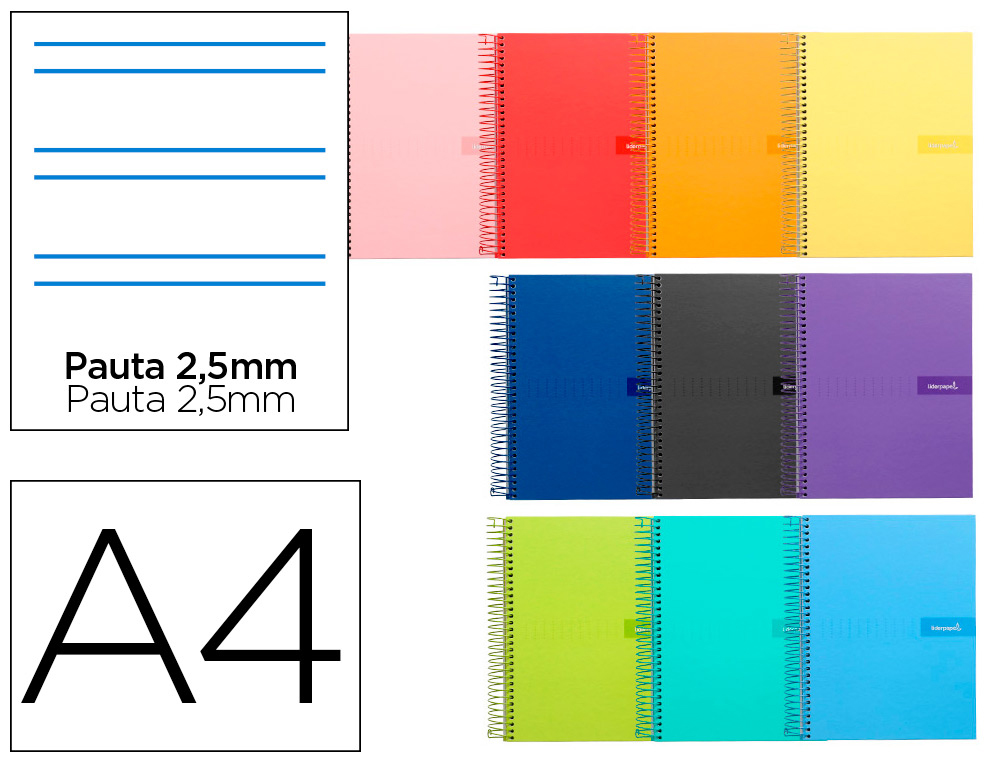 [9969] Cuaderno espiral liderpapel a4 crafty tapa forrada 80h 90 gr pauta estrecha 2,5mm con margen colores surtidos