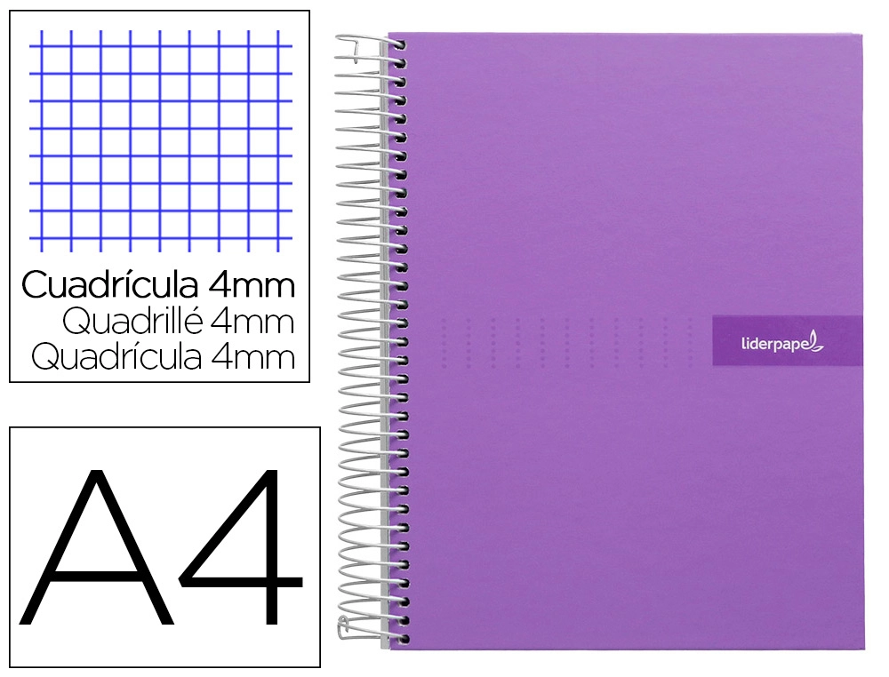 [9943] Cuaderno espiral liderpapel a4 crafty tapa forrada 80h 90 gr cuadro 4mm con margen color violeta