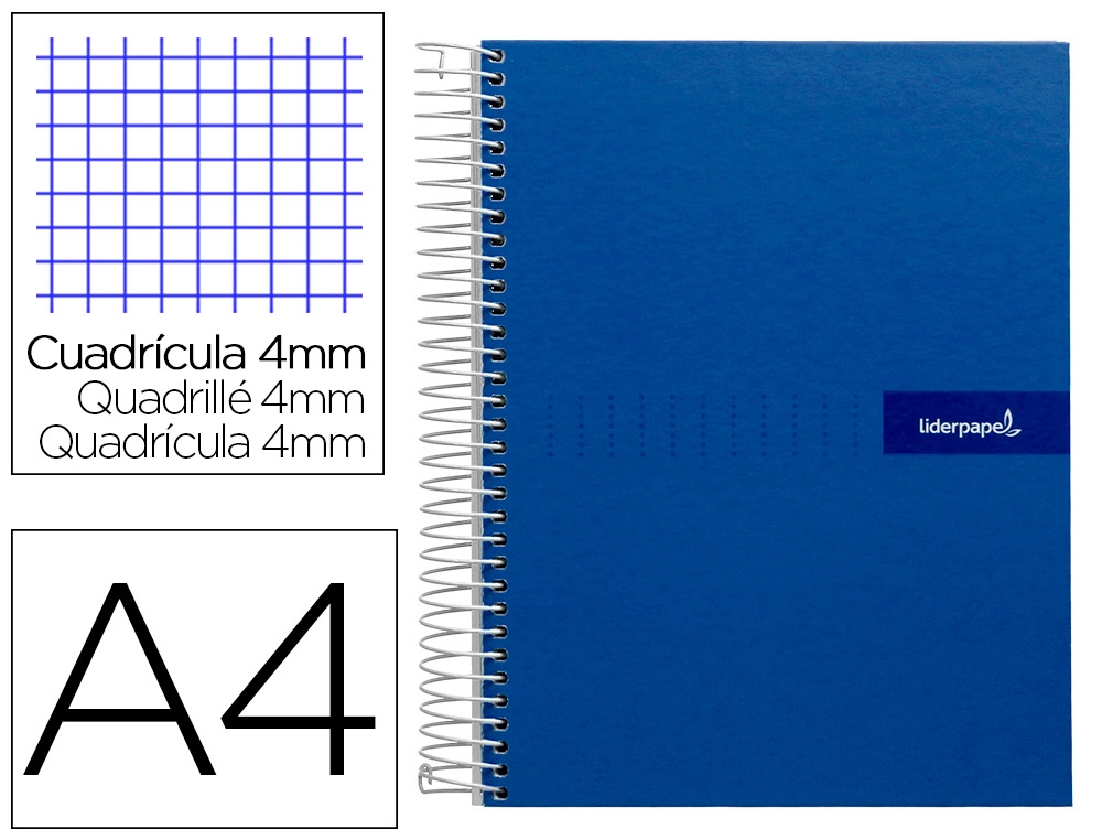 [9928] Cuaderno espiral liderpapel a4 crafty tapa forrada 80h 90gr cuadro 4mm con margen color azul marino