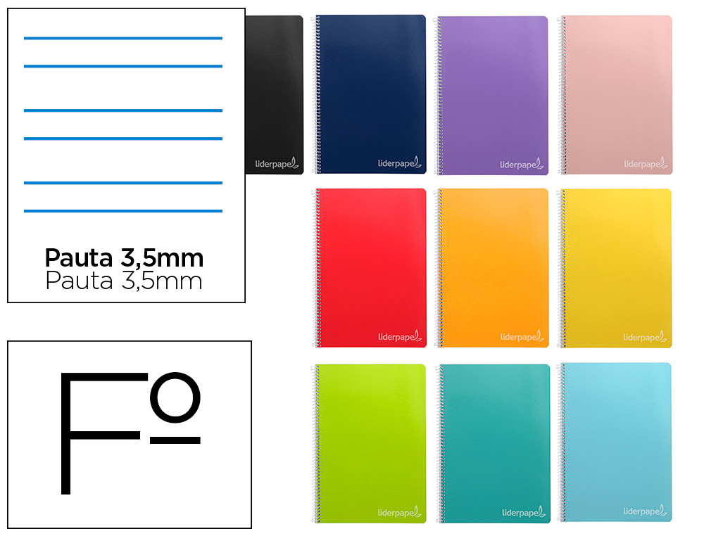 [9920] Cuaderno espiral liderpapel folio witty tapa dura 80h 75gr rayado montessori 3,5mm colores surtidos