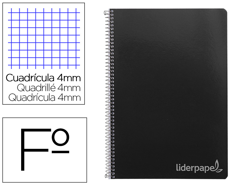 [9796] Cuaderno espiral liderpapel folio witty tapa dura 80h 75gr cuadro 4mm con margen color negro