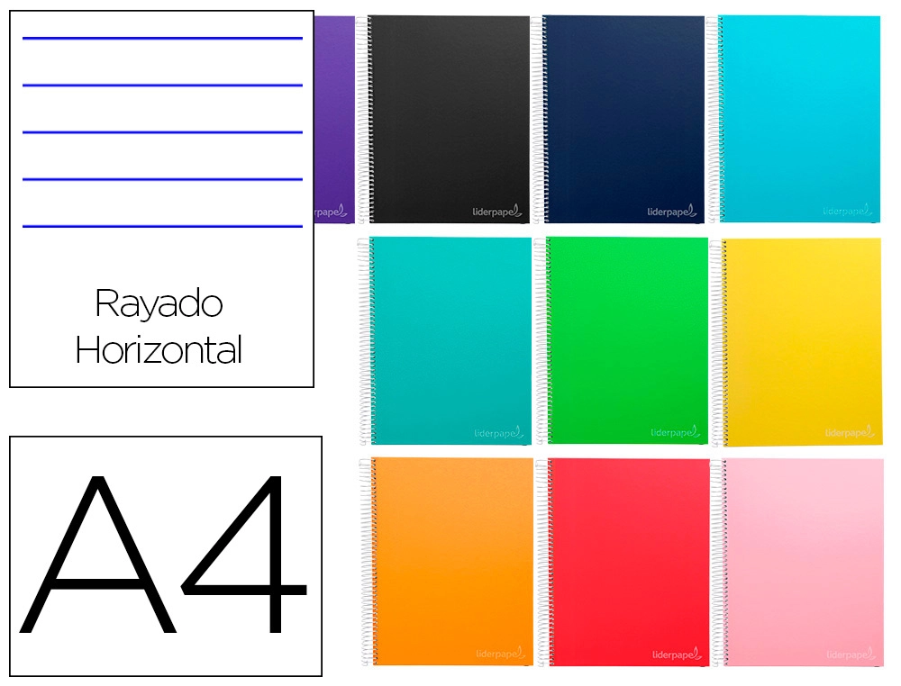 [9756] Cuaderno espiral liderpapel a4 micro jolly tapa forrada 140h 75gr horizontal 5 bandas 4 taladros colores surtidos