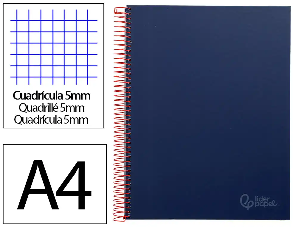 [9651] Cuaderno espiral liderpapel a4 micro jolly tapa forrada 140h 75gr cuadro 5mm 5 bandas 4 taladros color azul