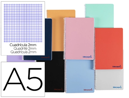 [9230] Cuaderno espiral liderpapel a5 wonder tapa plastico 80h 90g milimetrado 2mm colores surtidos