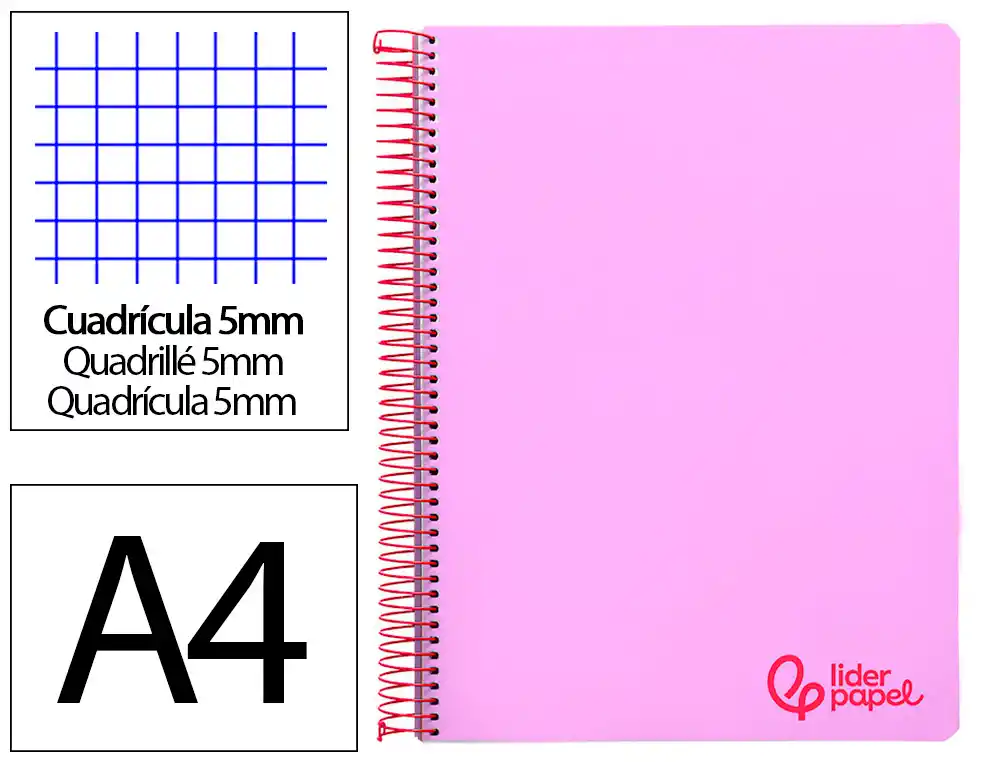 [8942] Cuaderno espiral liderpapel a4 micro wonder tapa plastico 120h 90gr cuadro 5mm 5 banda 4 taladros color lila