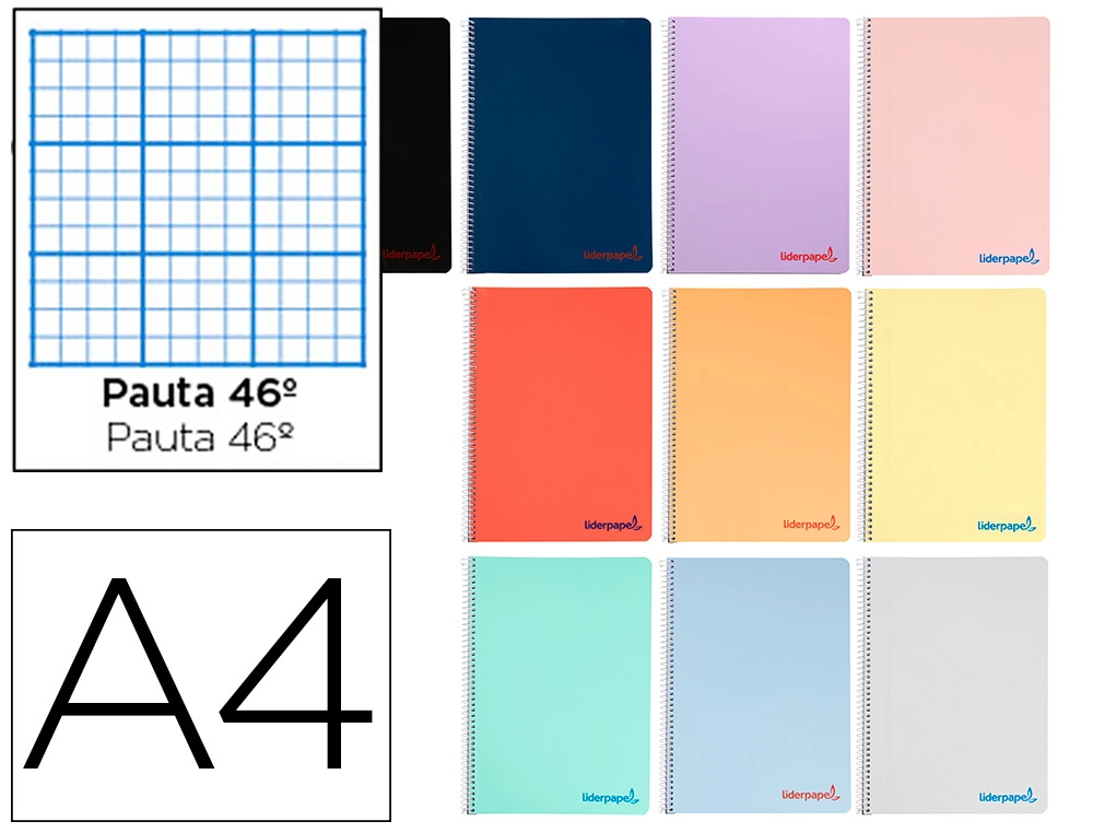 [8935] Cuaderno espiral liderpapel a4 wonder tapa plastico 80h 90gr rayado nº46 colores surtidos