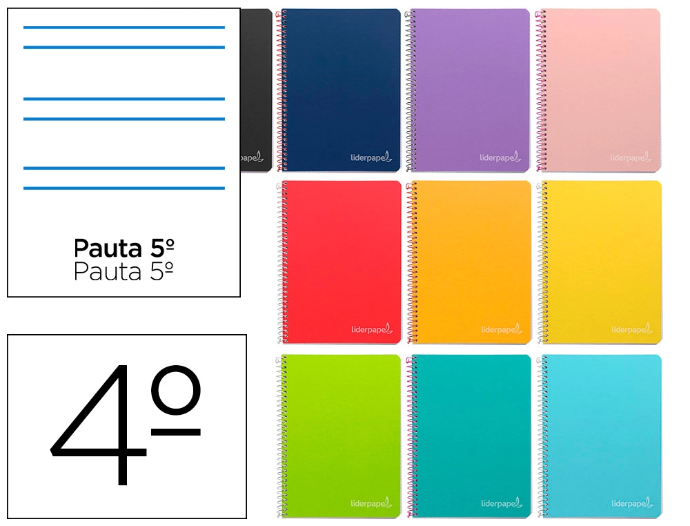 [8414] Cuaderno espiral liderpapel cuarto witty tapa dura 80h 75gr rayado montessori 5 mm colores surtidos