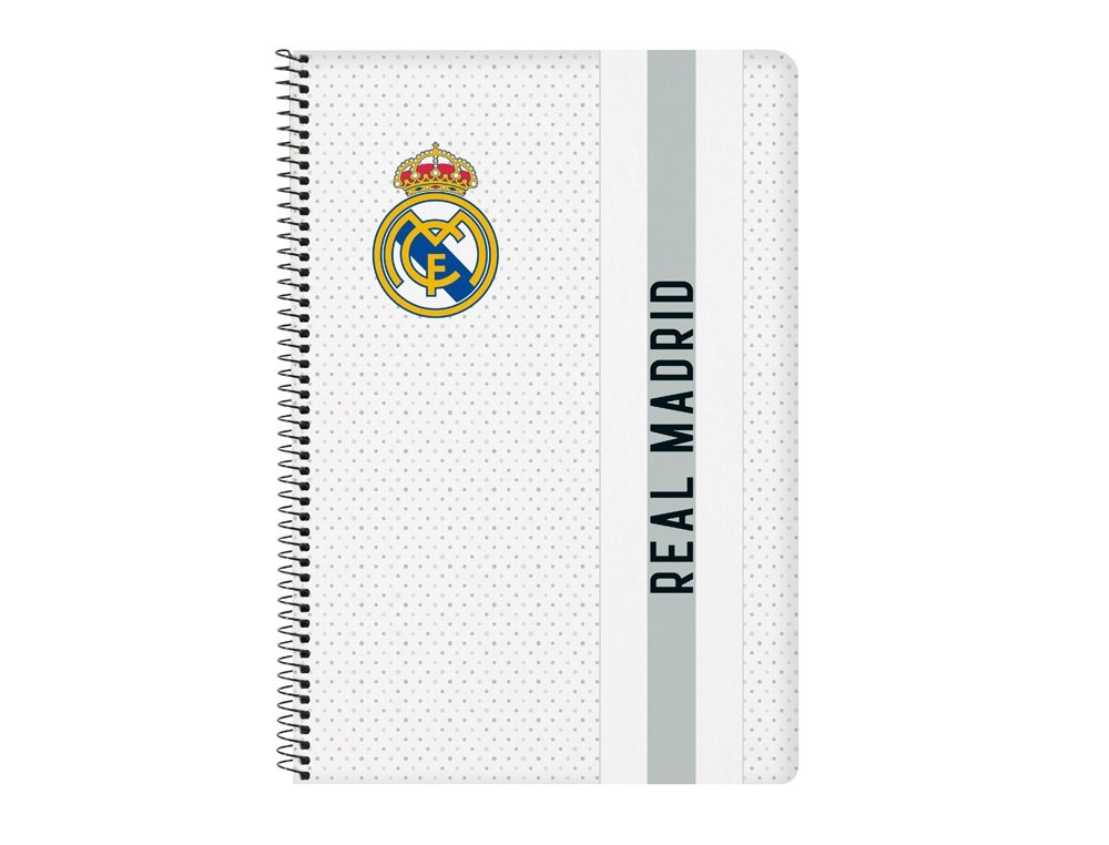 Cuaderno espiral safta folio 80 hojas 60 gr cuadro 4 mm tapa extradura real madrid 1 equipacion 24/25