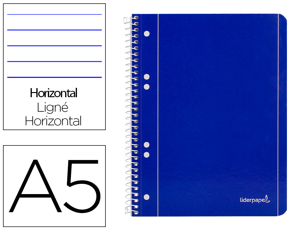 [29114] Cuaderno espiral liderpapel a5 micro serie azul tapa blanda 80h 75 gr horizontal 6 taladros azul