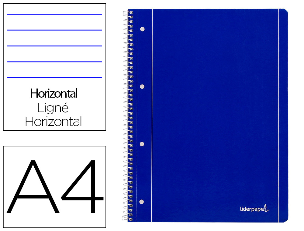 [29111] Cuaderno espiral liderpapel a4 micro serie azul tapa blanda 80h 75 gr horizontal con margen 4 taladros azul