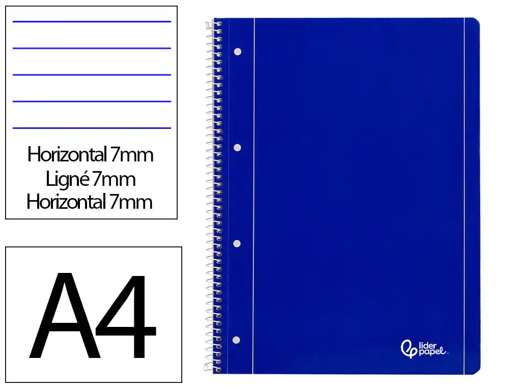 Cuaderno espiral liderpapel a4 micro serie azul tapa blanda 80h 75gr horizontal con ma rgen 4 taladros azul