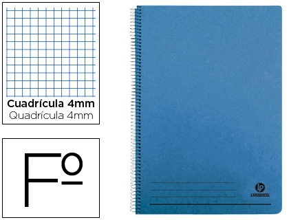 Cuaderno espiral liderpapel folio 100h cuadro 4mm tapa azul con margen 70gr