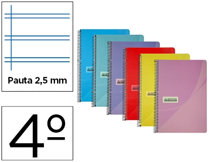 [63835] Cuaderno espiral papercop cuarto tapa plastico 80h 90 gr pauta 2,5 mm con margen colores surtidos