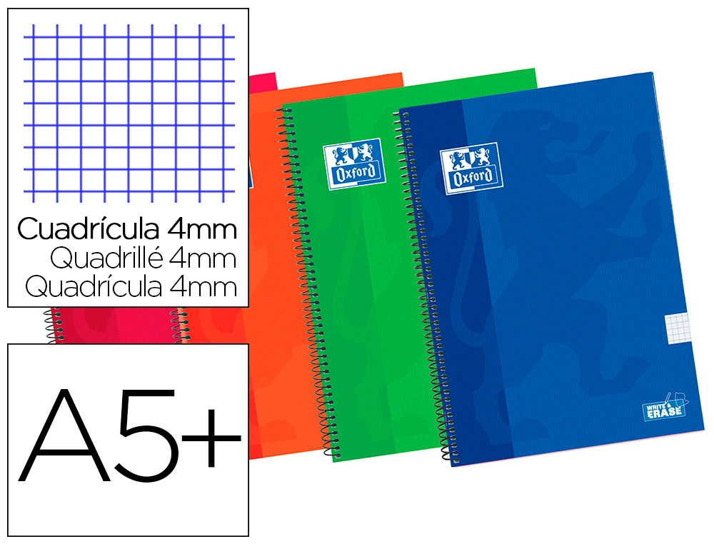 [49366] Bloc espiral oxford tapa extradura cuarto 80 hojas cuadros 4 mm