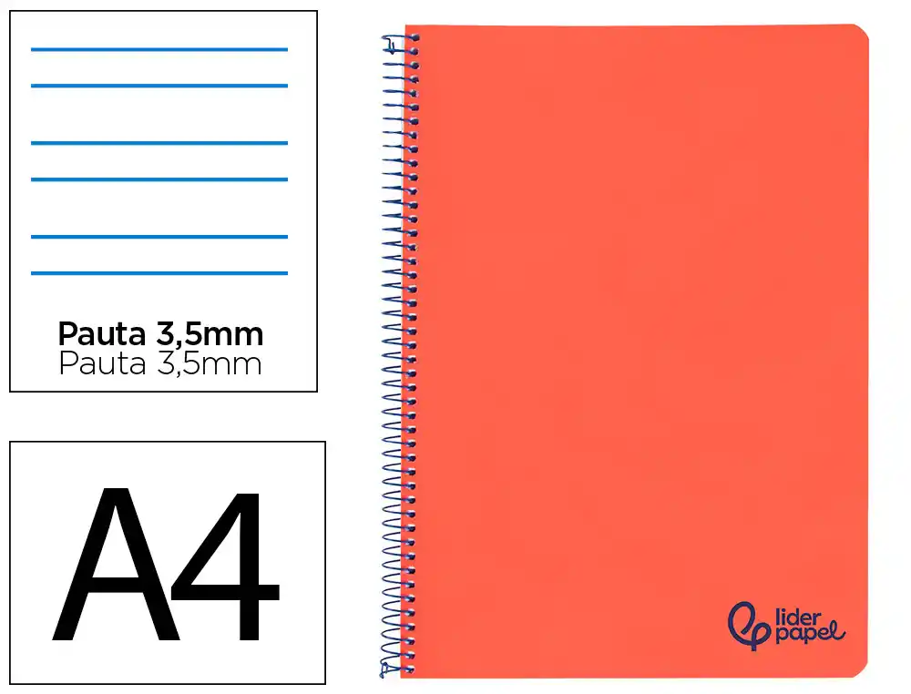 [172665] Cuaderno espiral liderpapel a4 wonder tapa plastico 80h 90gr pauta ancha 3,5mm con margen color rojo