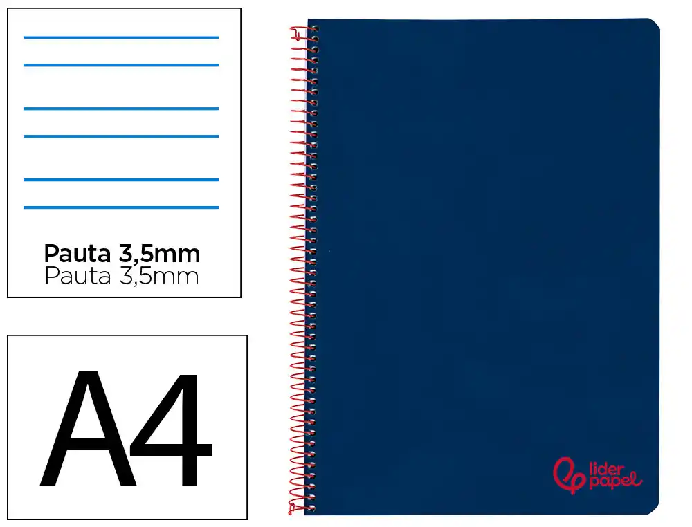 [172662] Cuaderno espiral liderpapel a4 wonder tapa plastico 80h 90gr pauta ancha 3,5mm con margen color azul marino